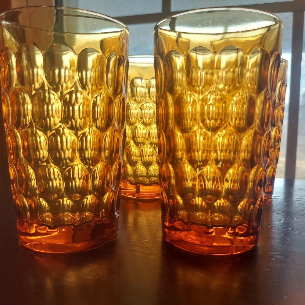 Set of 4 Vintage Heisey Imperial Glass Amber Honeycomb Tumblers